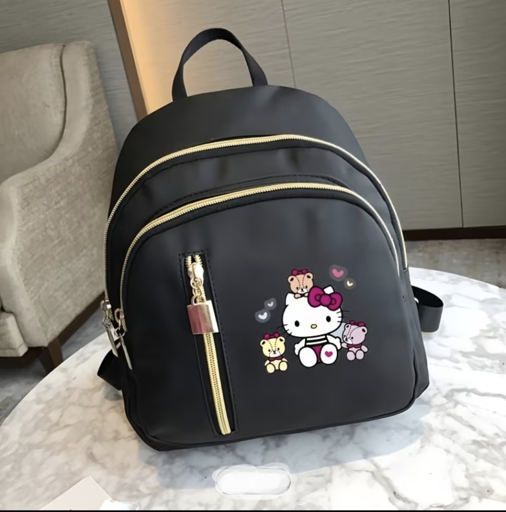 Hello Kitty Black Backpack with Gold Zippers and Pink Accents